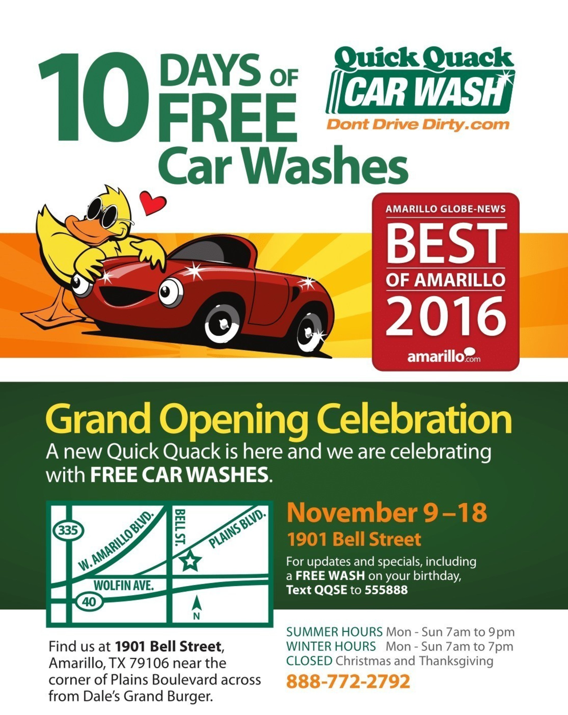 Grand Opening: 10 Days of Free Car Washes begin on Nov. 9 at 1901 Bell St.