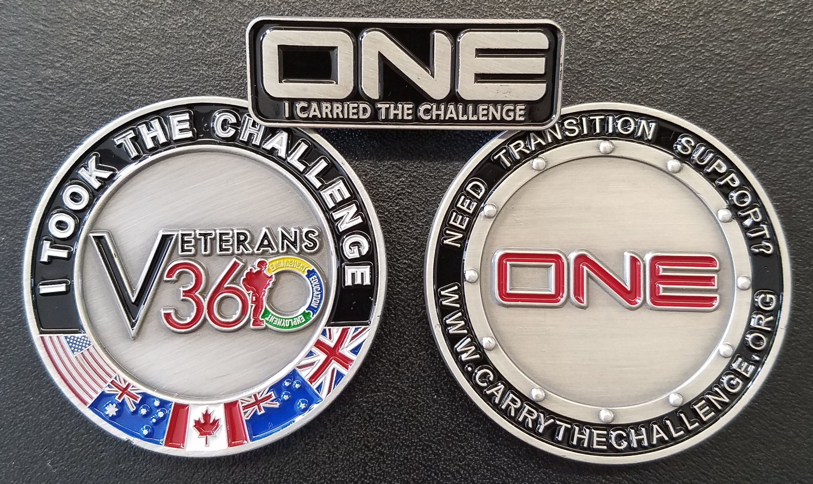 Accept the Challenge - share a coin with a young veteran and wear your pin with pride. ONE positive act for ONE veteran could be all it takes to save a life. We owe it to them.