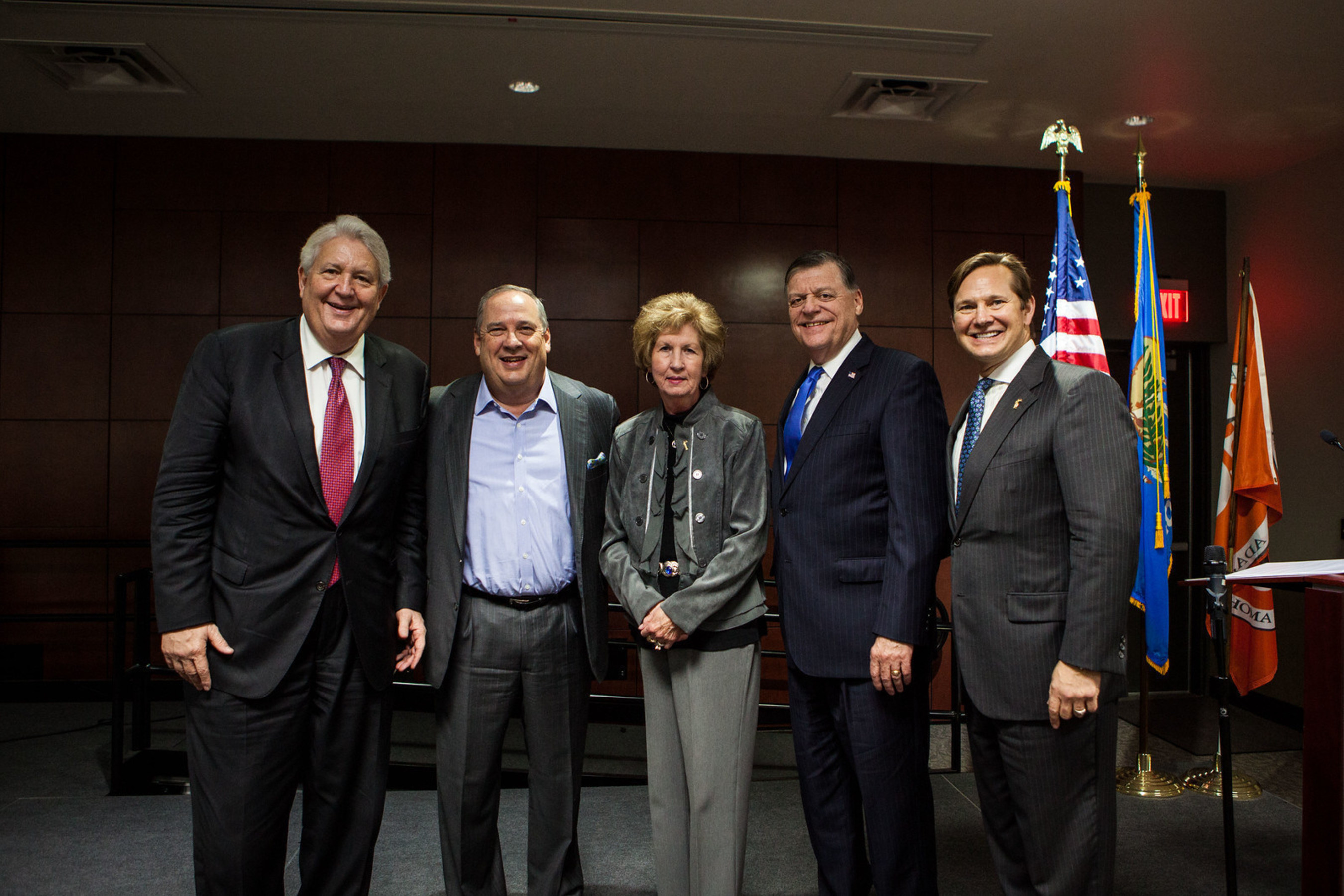 From left to right: Mike Turpen, former Oklahoma state Attorney General and current partner in the law firm Riggs, Abney, Neal, Turpen, Orbison, and Lewis; John Addison, CEO Primerica and LegalShield Board Member; Shirley Stonecipher, Harland Stonecipher's wife; Congressman Tom Cole; and Jeff Bell, CEO of LegalShield.