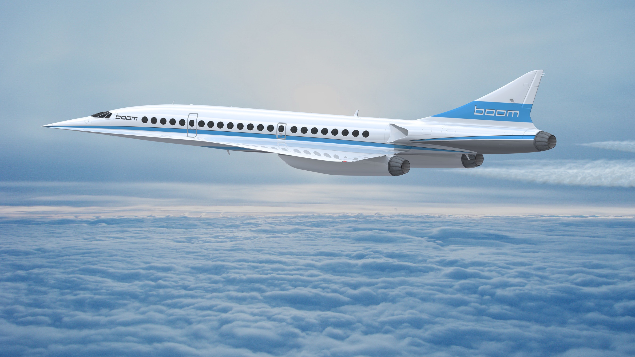 Boom supersonic plane in flight.