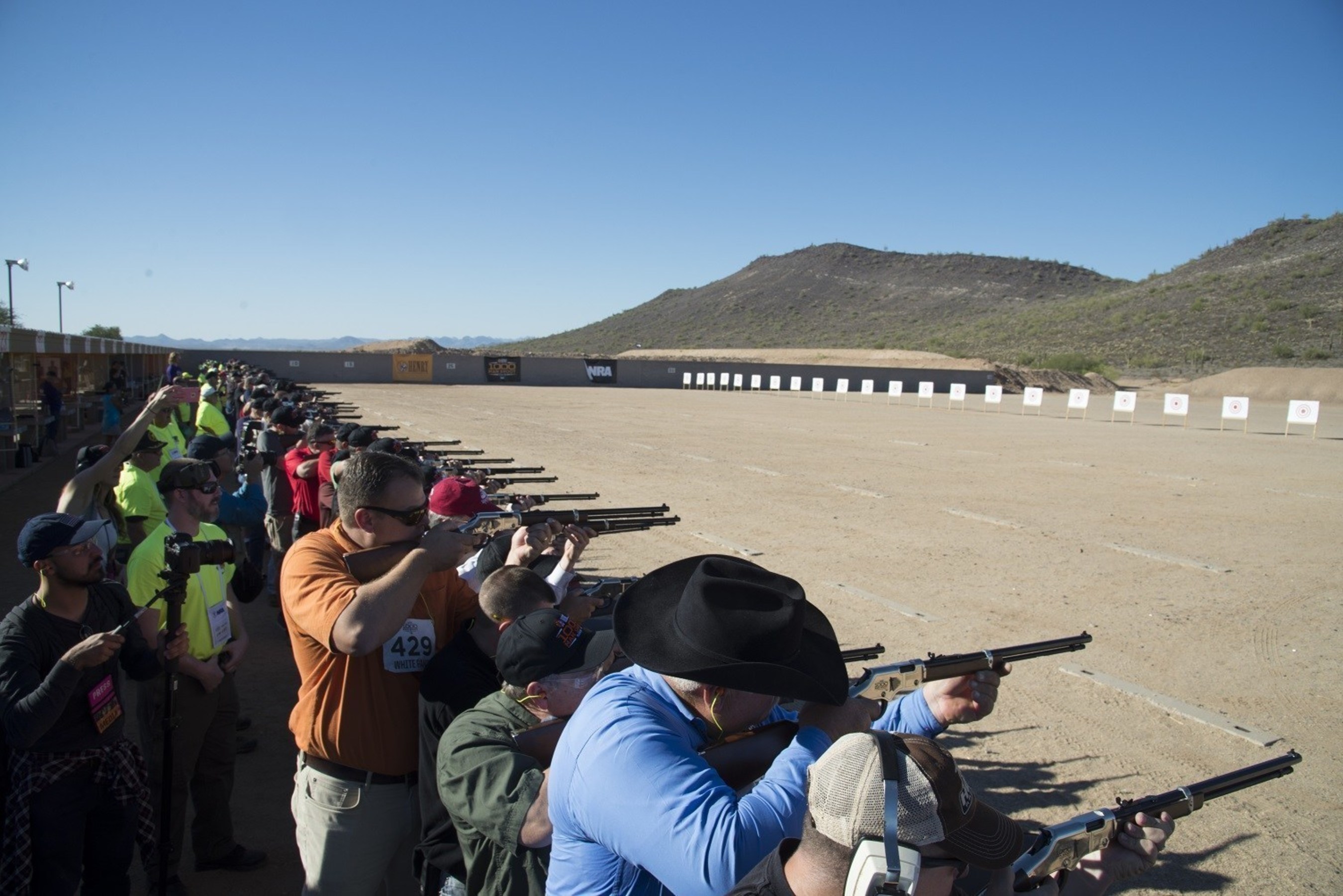A view from the firing line at the Henry 1000 Man Shoot held at the Ben Avery Shooting Facility in Phoenix, Arizona on Monday, November 14, 2016 where 1000 proud Americans simultaneously fired two shots from a commemorative Henry Golden Boy Silver 1000 Man Edition .22 caliber rifle under the close supervision of the NRA.