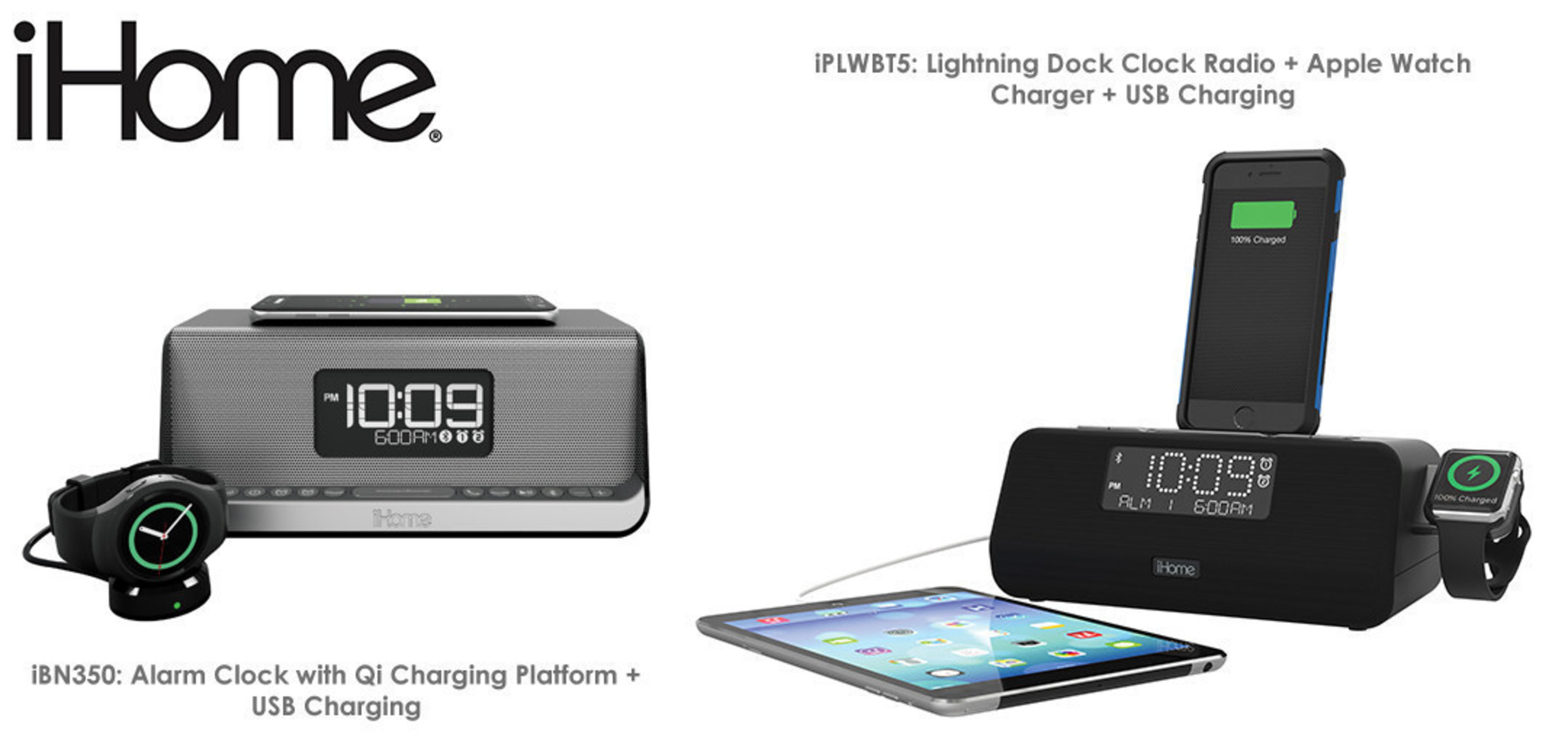 iHome's new iPLWBT5 and iBN350 deliver hassle-free charging for Apple Watch and Qi Compatible Android Devices