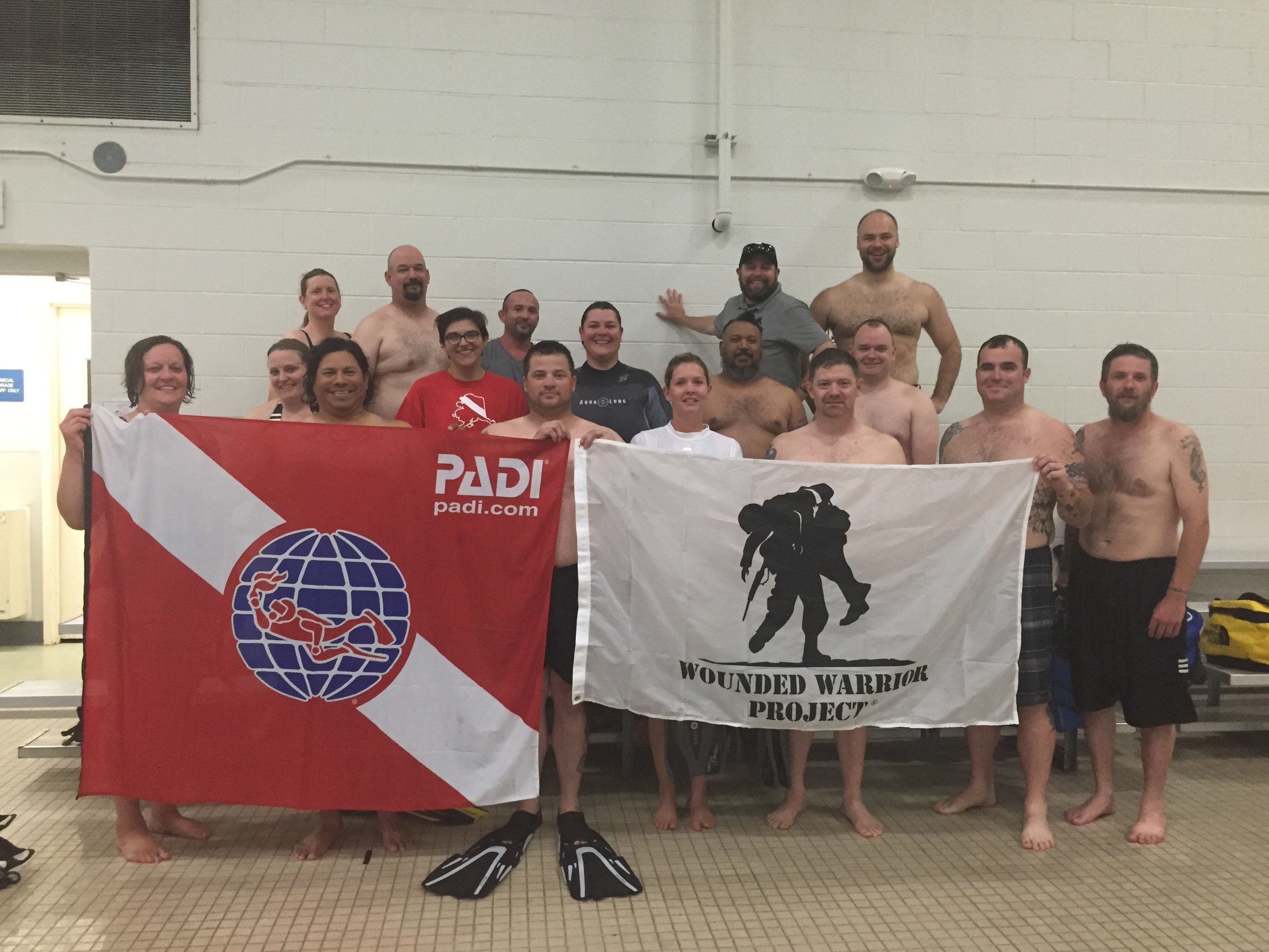 Injured veterans joined Wounded Warrior Project and teachers from the Professional Association of Diving Instructors for an introductory course to scuba diving.