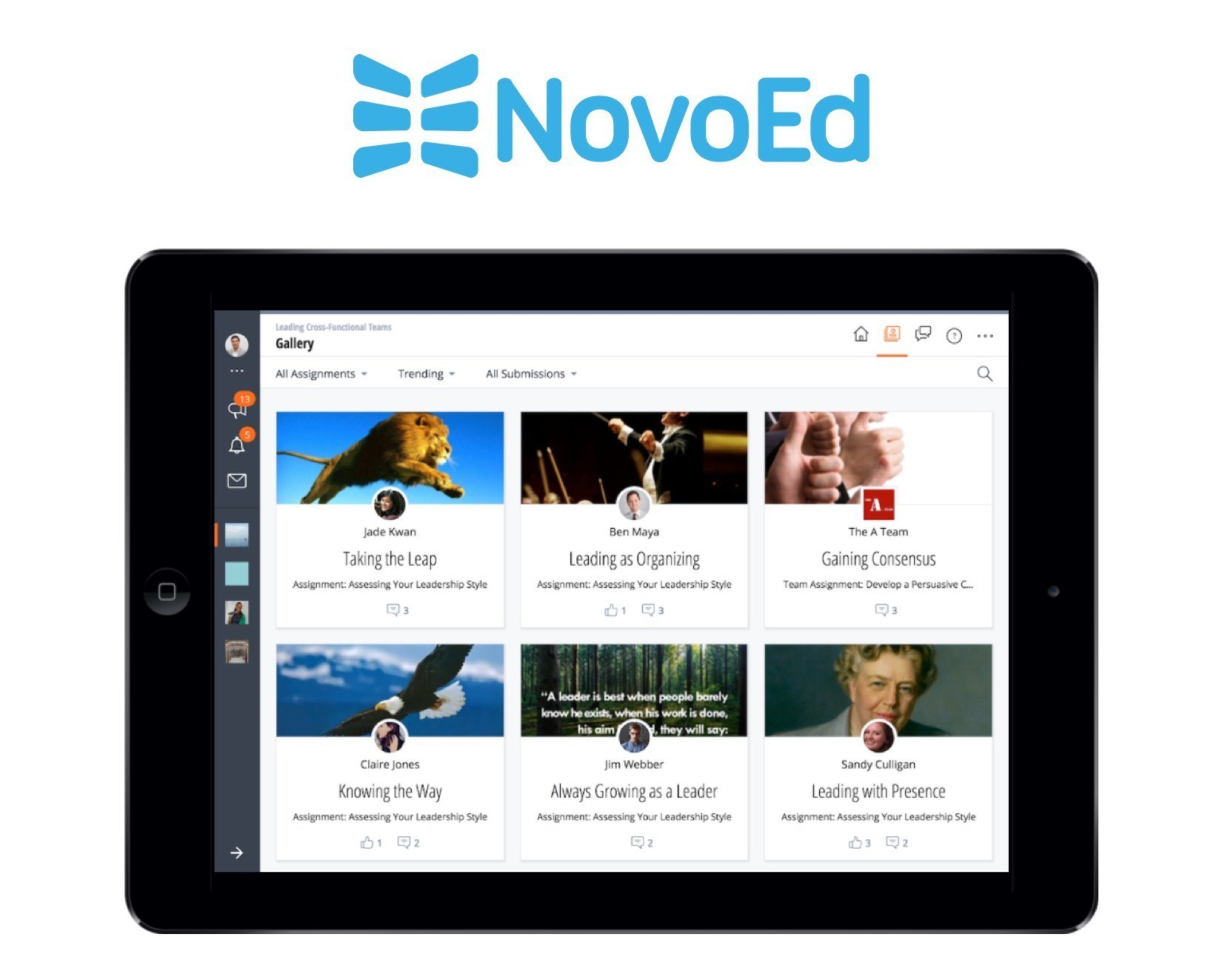 NovoEd is the learning platform for the modern workforce. NovoEd enables customers to deliver more engaging learning experiences that transform their business. The modern, mobile interface provides a consumer-grade experience, on-demand from any device. The platform seamlessly integrates media types to promote deliberate practice and active learning. An effective and experiential approach allows for applied project work and collaboration in small groups. Small group interaction triggers social learning, which boosts effectiveness and increases accountability.  A social, engaging environment prompts learners to interact in context and share their work in project galleries and learner profiles. Learners are able to extend learning beyond the course with peer-to-peer connections and feedback from peers and mentors. Powerful Reporting and Management tools provide secure, real-time data for a detailed view of learner engagement and content quality. The platform integrates with existing enterprise systems.