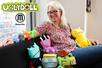 MakerBot and Pretty Ugly announced at the Licensing Expo a collaboration to bring Uglydoll characters to the MakerBot Digital Store. Pictured is MakerBot president and Uglydoll fan Jenny Lawton with the new 3D printed Uglydoll characters Babo, Wage, Ice-Bat and Ox, as well as some of her favorite plush Uglydoll friends. The 3D printed Uglydoll characters are available to purchase, download and 3D print from the MakerBot Digital Store http://www.makerbot.com/digitalstore.