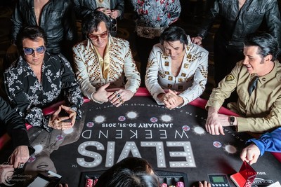 Ultimate Elvis Tribute Artist contestants take a break from the competition to try their hand at Blackjack at Hard Rock Casino Sioux City. Dwight Icenhower (Far Left) would go on to win the preliminary round.