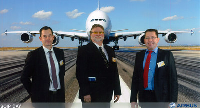 Chemetall has been awarded the highest supplier honor in the Airbus "Materials & Parts SQIP" program. From left to right: Hendrik Becker, Global Segment Manager Aerospace; Ronald Hendriks, Quality Manager EMEA, Airbus SQIP Coordinator; Christoph Hantschel, Global Product Manager Aircraft Sealants. (c) Airbus S.A.S,  Mit freundlicher Genehmigung von Airbus