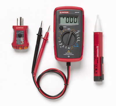 The AM-420 Digital Multimeter accurately measures voltage up to 250 V in receptacles, switches, extension cords, and light fixtures, and troubleshoots light bulbs and fuses with its continuity function. The CAT II 250V safety rated meter can check 1.5 and 9 V batteries, test extension cords, and verify the proper wiring of an outlet with its voltage function.