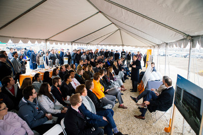 Governor Gary Herbert addresses Utah employees at the Vivint Solar corporate headquarters groundbreaking ceremony in Lehi, UT