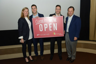 2015 EDENS Retail Challenge winners Rob Pietroforte and Jesse Jahr of Jules & Jim Cocktail and Bottle Shoppe with EDENS President and Chief Investment Officer Jodie McLean and CEO Terry Brown.