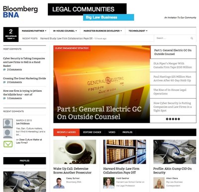 Home page of Bloomberg BNA's new online legal community, Big Law Business