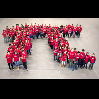 More than 100 middle school students from the MATHCOUNTS program stand in formation of the Greek letter Pi in celebration of Pi Day. The date, March 14 or 3.14, represents the first three digits of Pi, which is used in mathematics to express the ratio of a circle's circumference to its diameter. As part of Raytheon's MathMovesU® initiative, the company observes Pi Day to highlight the significance of pi calculations in science, technology, engineering and math to the next generation of innovators.