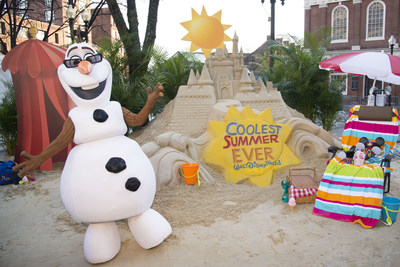 Sand Castle in the Snow Announces 24-Hour Event to Kick Off 'Coolest Summer Ever' at Walt Disney World Resort-(March 11, 2015) Inspired by the summer-loving snowman Olaf, Disney brought to life a warm summer scene complete with a Cinderella Castle made of sand in the middle of winter-weary Boston, Mass. on March 11, 2015 to announce the "Coolest Summer Ever" at Walt Disney World Resort. Surprised onlookers near historic Faneuil Hall were greeted by Olaf, from Disney's hit animated film "Frozen," and joined by playful beach-goers in summer attire with beach chairs and beach balls - all reminders of an