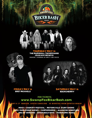 Swamp Fox Biker Bash To Be Held in Marion, South Carolina During Myrtle Beach Bike Week With a Rally, Major Concert Series, Carnival of Events and Campground