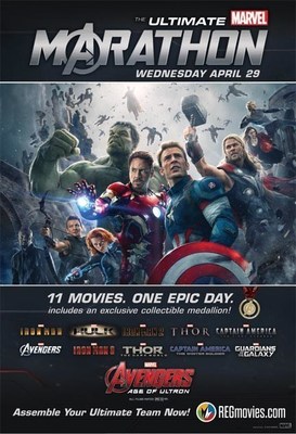 Regal Entertainment Group will host The Ultimate Marvel Marathon starting on Wednesday, April 29 and culminating with the release of Avengers: Age of Ultron on Thursday, April 30