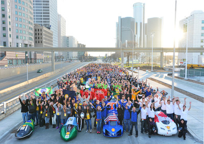 All of the student teams from across the Americas, including US, Canada, Mexico, Brazil and Guatemala, at Shell Eco-marathon Americas 2015 in Detroit, Michigan