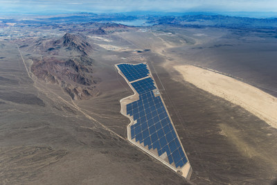 An aerial view of Sempra U.S. Gas & Power and Consolidated Edison Development's 250-megawatt (MW) Copper Mountain Solar 3 facility located outside of Boulder City, Nev.
