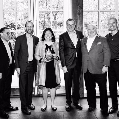 Anna Liza Montenegro, Director of Marketing, accepts the Autodesk Platinum Club Award for Channel Marketing on behalf of the Microsol Resources' Team at the Autodesk Platinum Club Reception in New York City on May 5, 2015.