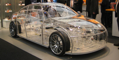 TE Connectivity's transparent car highlights the company's automotive solutions (connectivity, minaturization, safety, sensors, driver assistance)