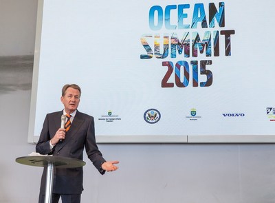 Henry Stenson, executive vice president of Corporate Communications and Sustainability Affairs for the Volvo Group, speaks during the Ocean Summit on Marine Debris, which was held during the Volvo Ocean Race stopover in Newport, Rhode Island.