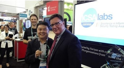 Stephen Gaus, Business Development Manager, ICSA Labs (Right), and Jiao Chengwei, Director of Security Gateway Domain, Huawei (Left)