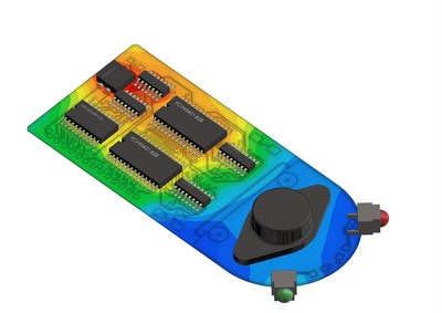 The new Mentor Graphics FloTHERM XT product with EDA connectivity has been used to calculate and display the surface temperature on an advanced printed circuit board.