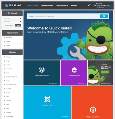 Screenshot of QuickInstall homepage