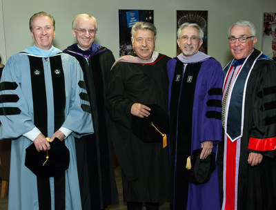 From left: Dr. Michael P. O'Connor, Executive Vice Dean for Finance & Administration; Dr. Charles N. Bertolami, Herman Robert Fox Dean and Professor of Oral and Maxillofacial Surgery at NYUCD; Mr. Steven W. Kess, Vice President of Global Professional Relations, Henry Schein, Inc.; Dr. Stuart M. Hirsch, Vice Dean for Development, International Initiatives, and Student Affairs; Dr. Cosmo V. De Steno, Associate Dean for Clinical Affairs.