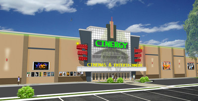 Cinergy Permian Basin featuring EPIC 90,000 square foot cinema-entertainment complex front facade rendering.
