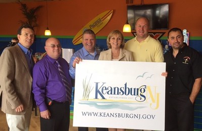 Photo Credit: Suasion Communications Group | The Borough of Keansburg, NJ unveiled its new branding, logo and website at the grand opening event for La Playa, Keansburg's newest restaurant. (L-R): Assemblyman Declan O'Scanlon, Keansburg Councilman Arthur Boden, Keansburg Deputy Mayor George Hoff, Lieutenant Governor of New Jersey Kim Guadagno, Keansburg Mayor Thomas Foley, and La Playa owner Leo Cervantes.