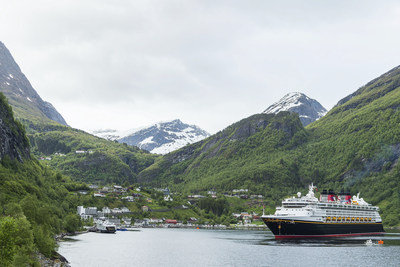 Today, the Disney Magic arrived in Geiranger, Norway, for the first time in forever, sailing into the majestic fjord that inspired the fairytale kingdom of Arendelle in the animated hit "Frozen." The Disney Magic called on Geiranger as part of the inaugural Norwegian Fjords itinerary that kicks off the 2015 European season. (Matt Stroshane, photographer)