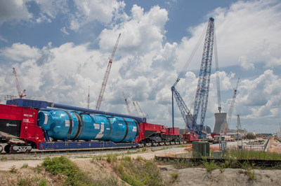 The 650-ton Vogtle Unit 3 Steam Generator A, assembled in South Korea and delivered to the Vogtle nuclear expansion site this week.