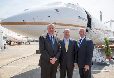 (from left to right) Rick Yuse, Raytheon, Orlando Carvalho, Lockheed Martin, and Alain Bellemere, Bombardier, meet at the Paris Air show, representing their best of breed team for the Air Force's JSTARS Recap program.