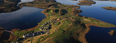 AERIAL VIEW OF LOUGH ERNE RESORT, LUXURY HOTEL AND GOLF RESORT IN NORTHERN IRELAND