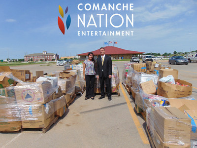 The food drive organized by Comanche Nation Entertainment Oklahoma casinos delivered 66,591 cans of food to victims of recent floods.