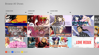 Screenshot - FUNimation Xbox One App - Browse Shows