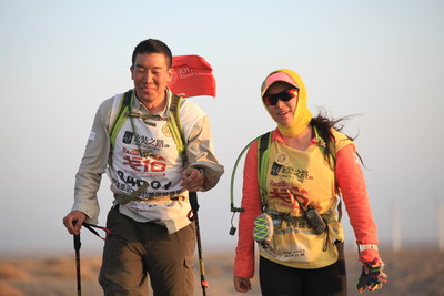 A lighter moment for Wang and Sun during the 75 mile journey.