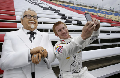 Front Row Motorports Driver, Cole Whitt, Helps Kentucky Fried Chicken Unveil Colonel Sanders As First Ever Fan to Secure Seat For Life at Kentucky Speedway #SandersSelfie
