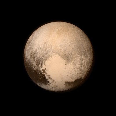 This is the last and most detailed image sent to Earth before NASA's New Horizons spacecraft's closest approach to Pluto later today. The image was taken on July 13 from the Long Range Reconnaissance Imager aboard the spacecraft, The color image has been combined with lower-resolution color information from the Ralph instrument built by Ball Aerospace.  This view is dominated by the large, bright feature informally named the "heart," which measures approximately 1,000 miles (1,600 kilometers) across.