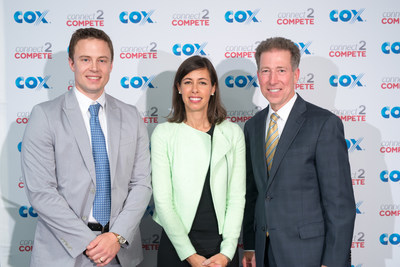 In 2014, Cox President Pat Esser announced a renewed two-year, $15 million commitment to Connect2Compete, the company's historic $9.95 broadband program for low income families. (L to R) EveryoneOn CEO Zach Leverenz, FCC Commissioner Jessica Rosenworcel, Cox President Pat Esser
