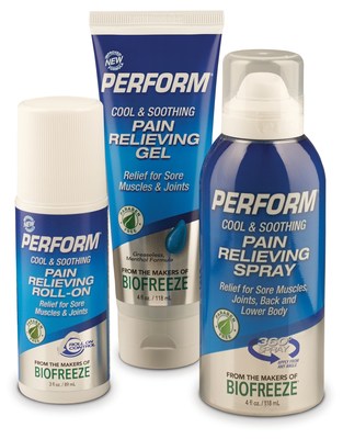 New and improved formula Perform(R) Pain Reliever-- a cooling topical used as an immediate relief for pain related to activity, injury or training.