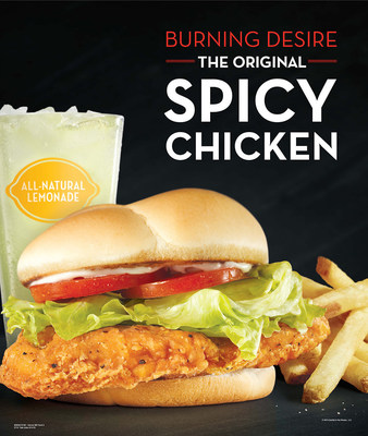 Since 1996 consumers have been craving Wendy's Spicy Chicken Sandwich. The sandwich's tender chicken breast is seasoned with a special mix of black pepper, chili pepper and mustard seed and is topped with mayo, lettuce, and a red, ripe tomato - all on a premium toasted bun. It is easy to see why consumers demanded it become a permanent menu item. As fans know, once you've had a Spicy Chicken Sandwich, nothing else will satisfy the craving.