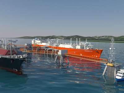 Rendering of the proposed facility, the Aguirre Offshore GasPort. (PRNewsFoto/Excelerate Energy L.P.)