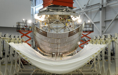 A protective panel for Orion's service module is jettisoned during testing at Lockheed Martin's Sunnyvale, California facility. This test series evaluated design changes to the spacecraft's fairing separation system. Photo Credit: Lockheed Martin