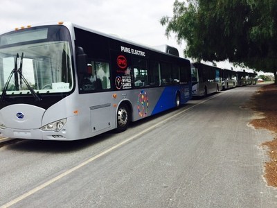 BYD Electric Buses staging for shuttle service