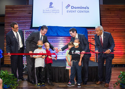 Domino's USA President Russell Weiner, Domino's CEO Patrick Doyle, St. Jude President and CEO Dr. James Downing and  ALSAC President and CEO Richard C. Shadyac Jr. joined St. Jude patients and held a ribbon-cutting ceremony to celebrate the opening of the Domino's Event Center at St. Jude Children's Research Hospital.