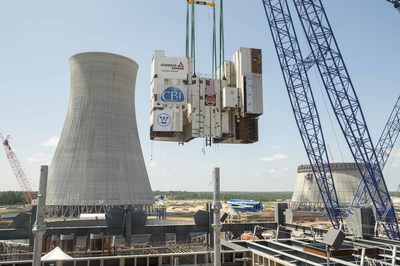 The Vogtle Unit 3 CA01 module, weighing more than 1,140 tons, is lifted into place Saturday, August 8 at the Vogtle nuclear expansion near Waynesboro, Georgia. It will house the two steam generators for Unit 3.