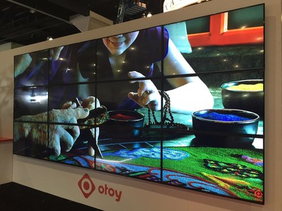 At SIGGRAPH 2015, OTOY demonstrated 16K video rendering and playback demonstrating how even the most demanding future media standards can be handled easily and economically today with existing OTOY technologies. Here a 16K video wall plays a 16K video rendered using OTOY's pipeline across 12 UltraHD 4K displays.