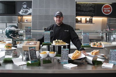 Aramark Executive Chef at Lincoln Financial Field, James Hennessey, poses with new menus items available this season at Philadelphia Eagles games.  The Eagles and Aramark have announced a seven-year extension of its partnership to oversee and manage the concessions, club levels, suites and restaurant dining areas.  Over the course of the partnership, the Eagles and Aramark have collaborated to showcase new and unique food and beverage options to fans every season, with a specific focus on Philadelphia's...