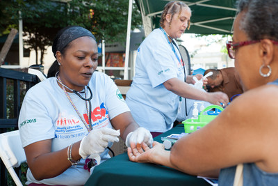 Patients receive health screenings at Morris Heights Health Center in Bronx, N.Y., during a health fair supported by Henry Schein's 2015 Healthy Lifestyles, Healthy Communities (HLHC) program, a flagship initiative of Henry Schein Cares. HLHC expands access to health care for underserved communities by supporting health professionals and volunteers who provide medical and dental screenings at community events around the country. This year, the HLHC program expects to serve approximately 8,700 children...